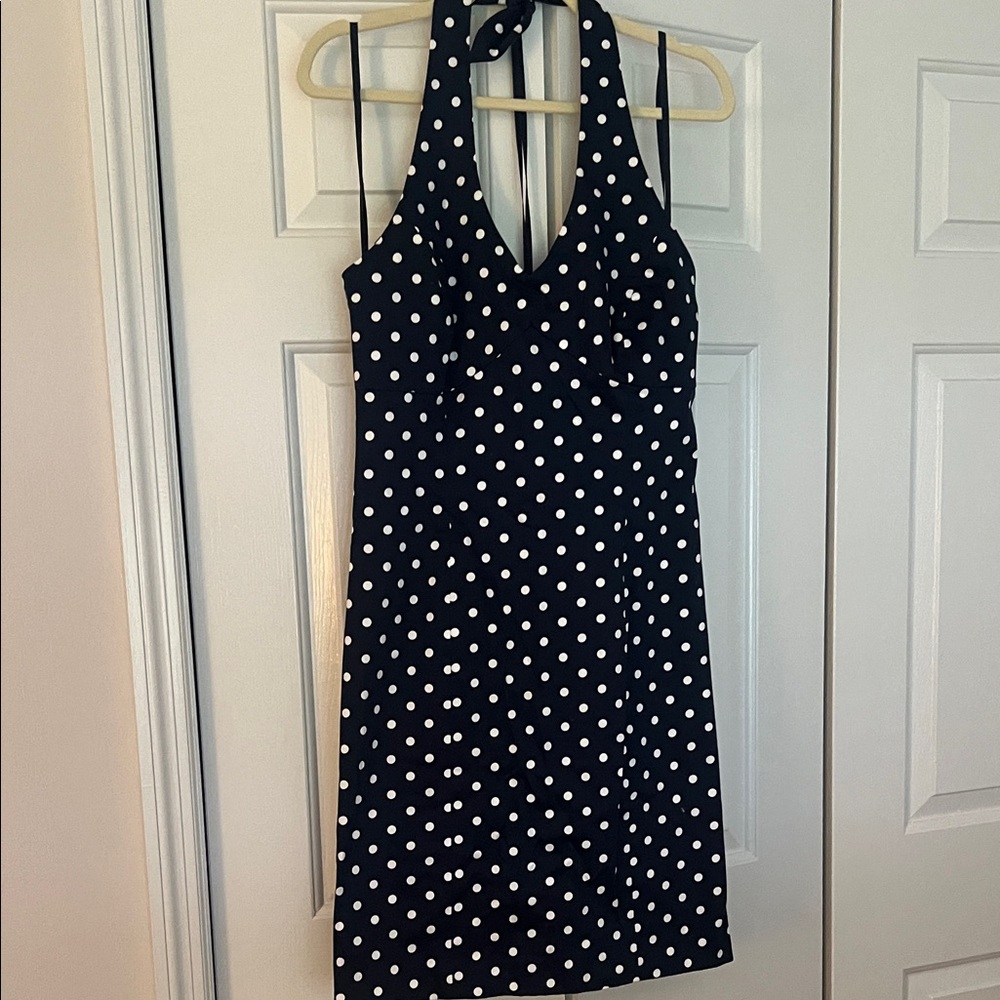 Jones New York Navy & White Polka Dot Halter Dress